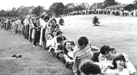 Human dominoes, a (brief) world record at the 1981 Summer Spectacular