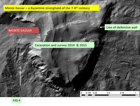 FIG 4: DTM of Monte Kassar showing area of excavation and survey 2014 and 2015
