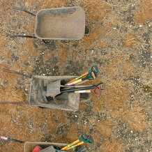 Wheel barrows parked up in the Wolds from student fieldwork 