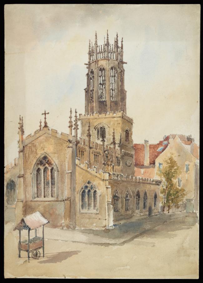 Painting of All Saints Pavement church in York by Mabel Leaf