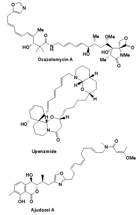 structures of oxazolomycin A, 'upenamide and ajudazol A