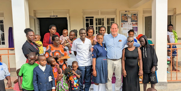 Children with retinoblastoma gathered outside their new ward in Uganda