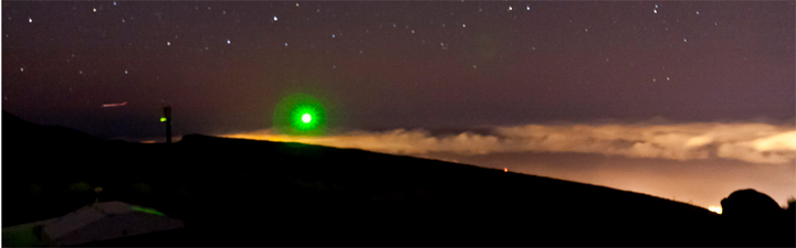 Laser beam from La Palma as seen on Tenerife. Photo: ESA