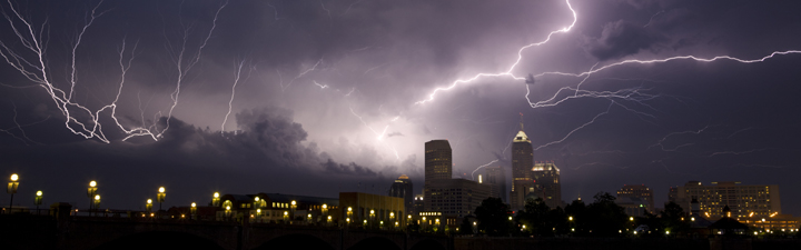 Plasma in nature: lightning storms like this one over Indianapolis, Indiana in the US are caused by the glow of plasma created during a massive electrical discharge