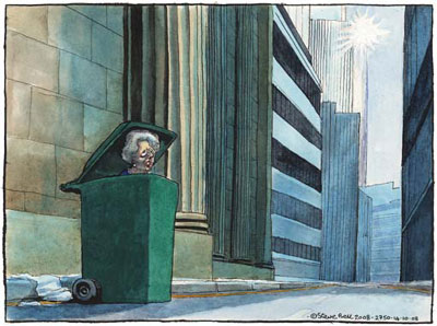 Thatcher in a bin. Copyright C Steve Bell 2010 - All rights Reserved http://www.belltoons.co.uk/reuse
