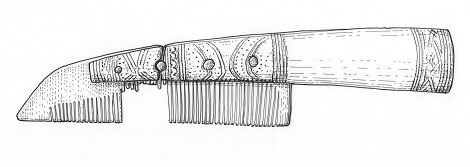 An ornate handled comb found in excavations in York. Drawing by Nick Griffiths