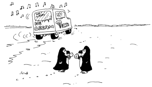 Cartoon of antarctic ice-cream seller.