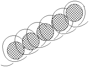 Diagram of iodine molecules trapped in the spiral structure of starch.