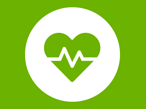 An icon of a heart with a beat line going through it on a background of green