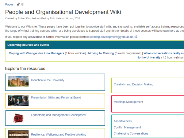 A screenshot of the POD learning resources wiki