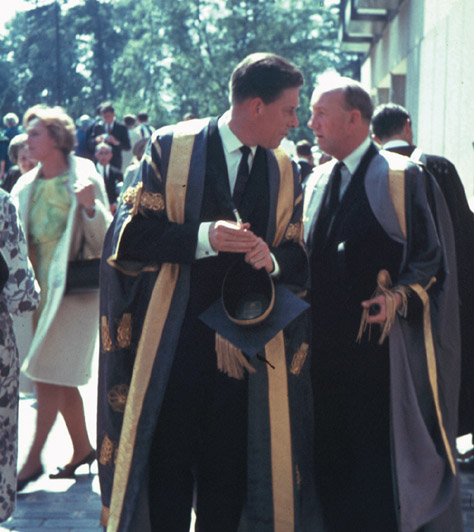 Image: Lord Harewood consults Lord James at the first degree ceremony in 1966