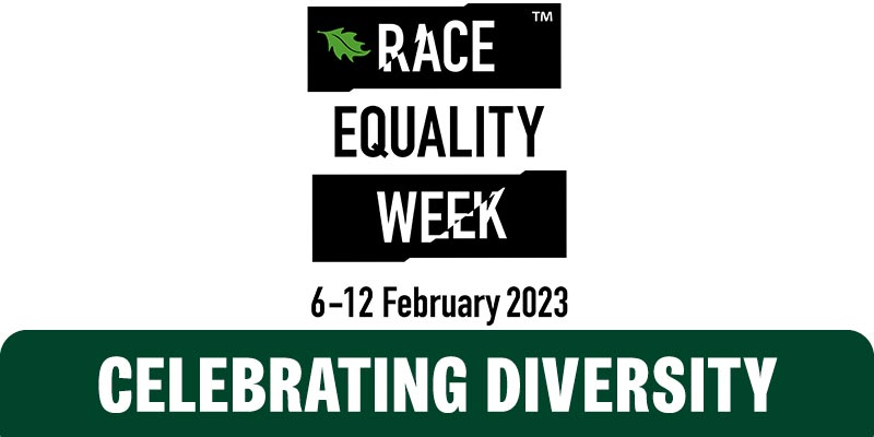 The Race Equality Week logo, with the dates 6 - 12 February 2023, and a Celebrating Diversity banner