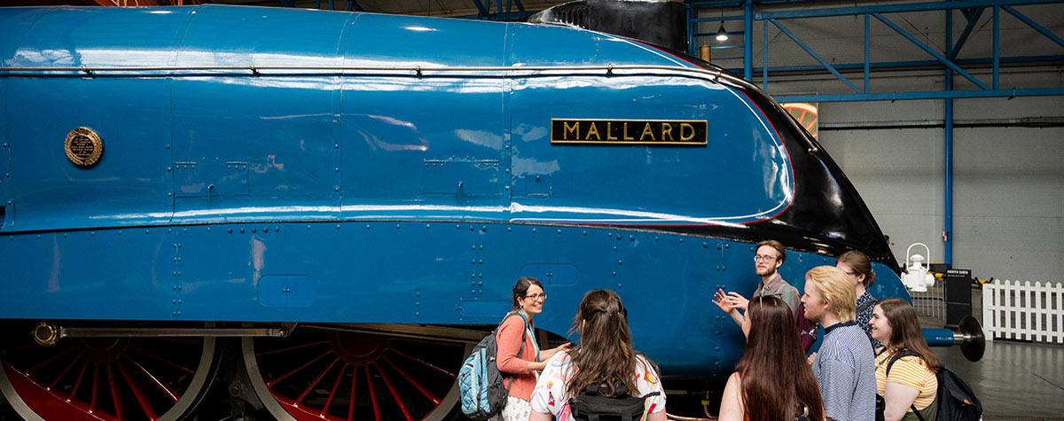 A group of students at the National Railway Museum, York.