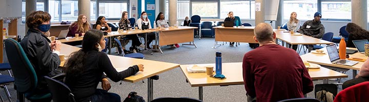 Members of the Student Expert Panel meet in the Berrick Saul Treehouse