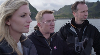 Maude Hirst, Neil Price and Steve on the ferry in Borg