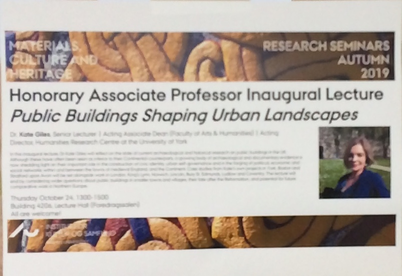 Fuzzy image of the poster announcing Kate Giles' lecture in Aarhus