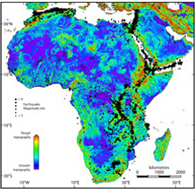 African map showing earthquake frequency and roughness