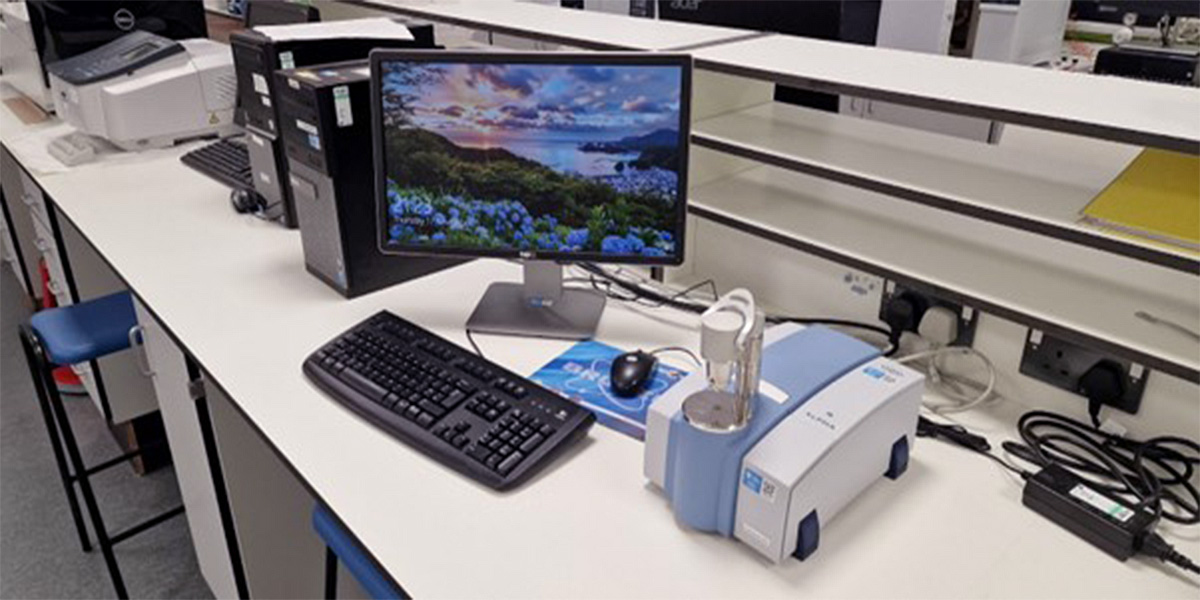 Fourier Transform Infrared Spectrometer with attenuated total reflectance attachment.
