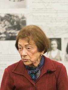 A photograph of a Holocaust survivor giving their testimony at the Cape Town Holocaust Centre as part of the 'Out of the Shadows' festival in 2017.