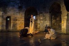 A photograph from the performance of The Smoke of Home, performed in York at Clifford's Tower in 2016. Picture by Timothy Kelly.