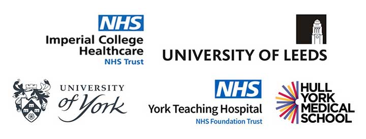 Logos of organisations affiliated with the 2021 Spring Engineering for Health Forum: Imperial College Healthcare NHS Trust, University of York, University of Leeds, York Teaching Hospital NHS Foundation Trust, Hull York Medical School.