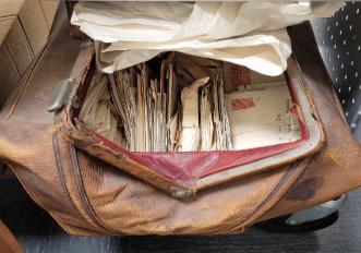 A bag containing bundles of letters belonging to the Terry family of York