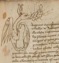Detail of dragon from Archbishop Henry Bowet's Register 17, folio 1, recto