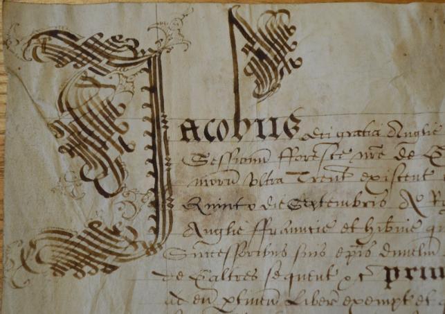 Detail from the Royal Confirmation of the Rights of the Bishop of Durham in his Manor and Park of Crayke, 1606 [PR/CRA/68]