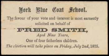 YCT/BCS/2/1 - Card soliciting vote on behalf of Fred Smith to be admitted to the school