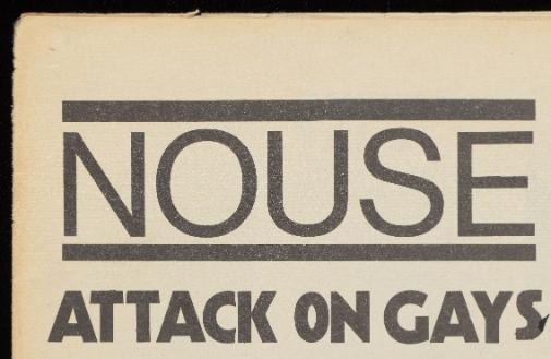 Headline from student newspaper Nouse relating to an on-campus attack on a gay student, 1978.