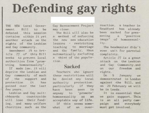 Printed article from York Vision student newspaper about the proposed implementation of Clause 28, 1988.