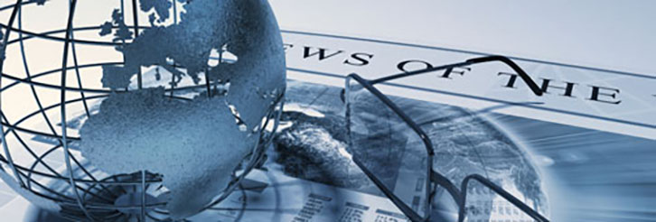 Image showing an illustration showing a globe, newspaper and glasses in blue.