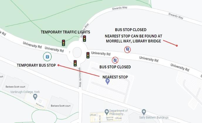Bus stop closures Jan 2023 University Road