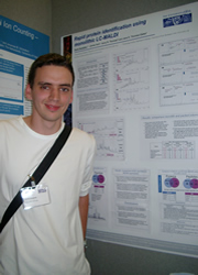 David Sumpton with his poster at the British Mass Spectrometry Society meeting in Derby 2004.