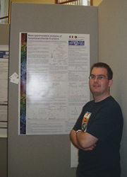 James Reynolds with his poster at the British Mass Spectrometry Society meeting in Derby 2004.