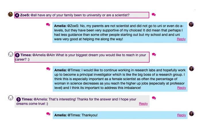Screenshot of some of Amelia’s engagements with the students