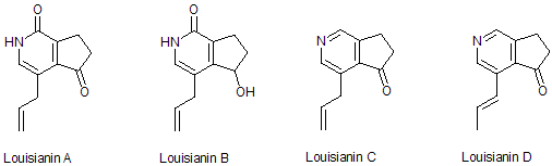 The chemical structures of louisianins A, B, C and D.