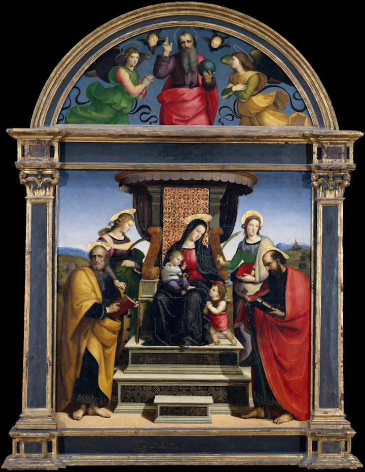 Painting of Madonna and Child Enthroned with Saints by Raphael, ca1504. Image credit: The MET, Creative Commons