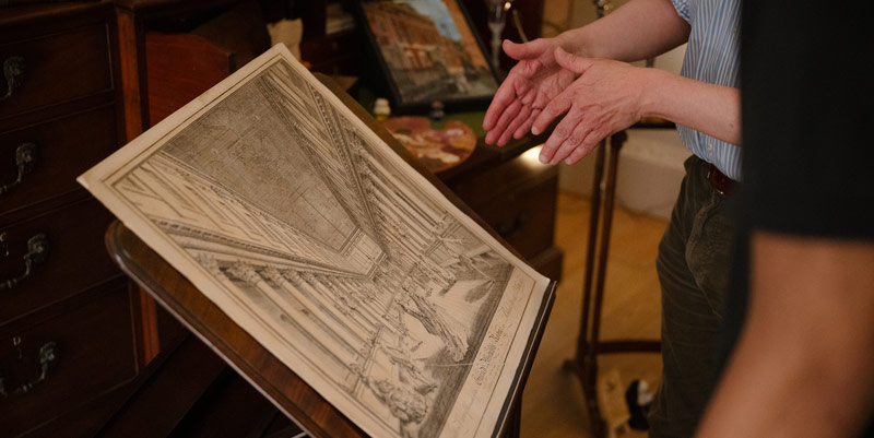 Historic drawings in Fairfax House, York.