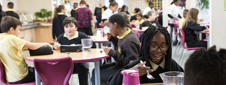 Children eating school lunch