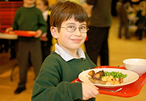 Child eating school dinner