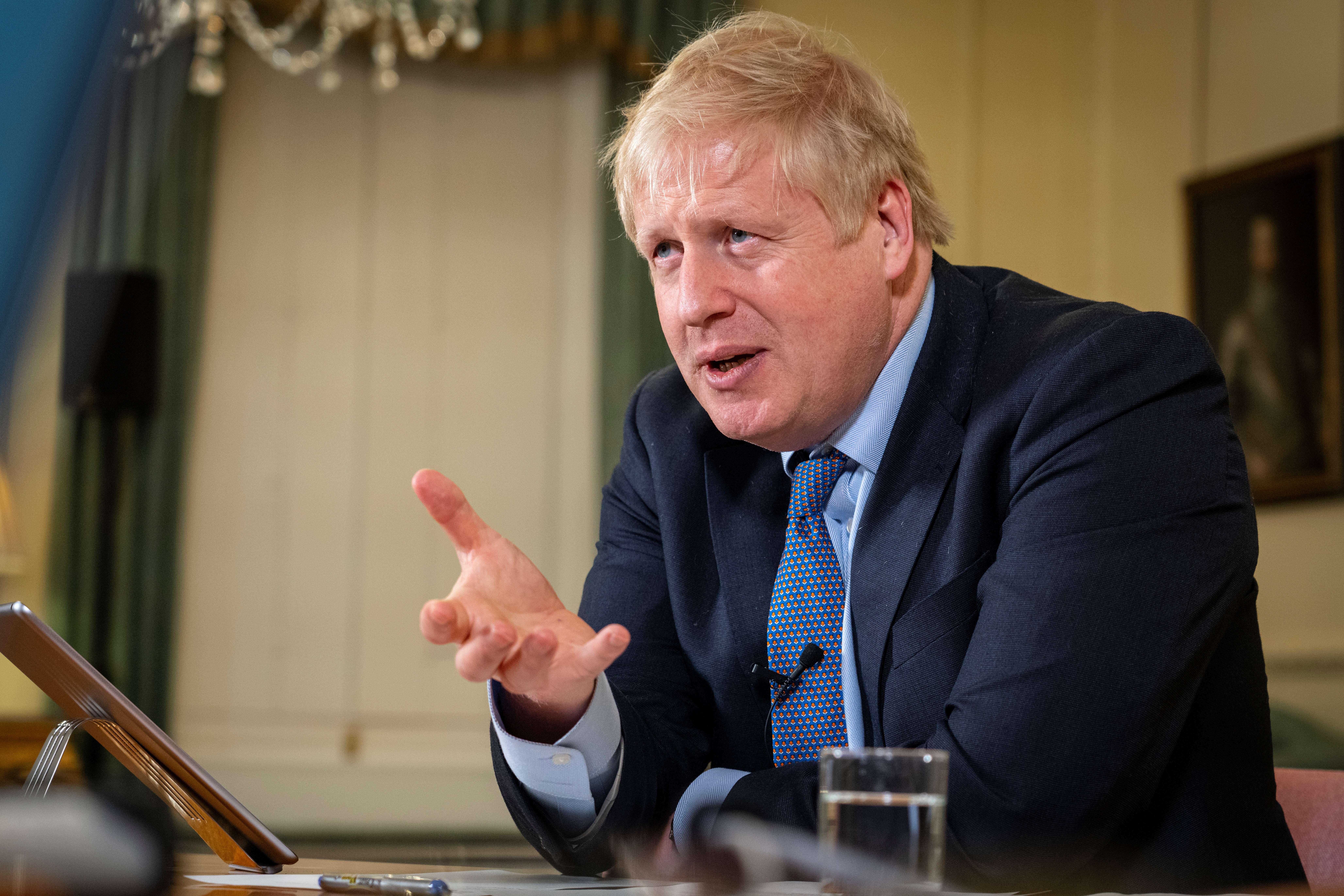 Boris Johnson talking answering PMQs in 10 Downing Street