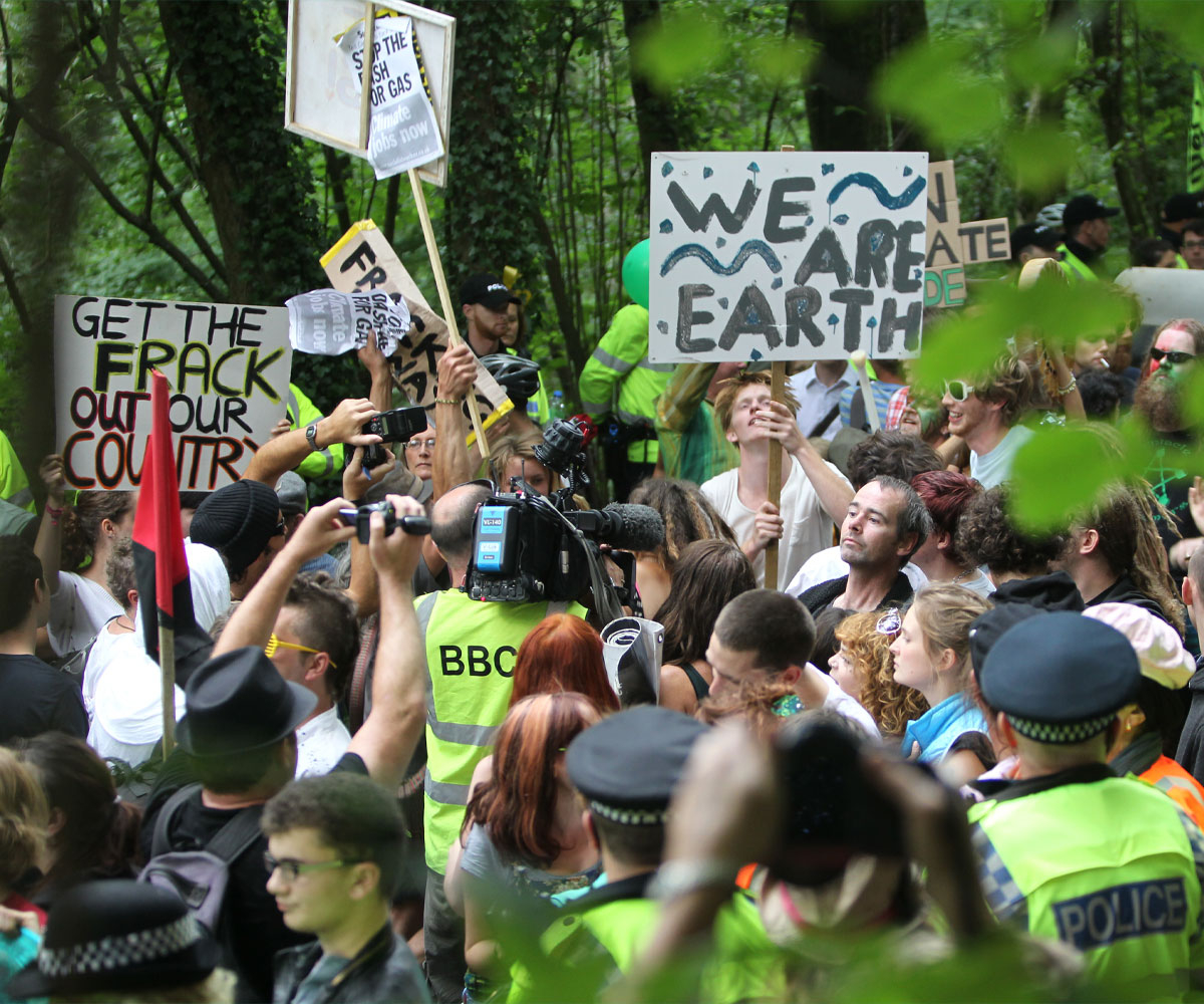  People gather together for an anti-fracking protest march.