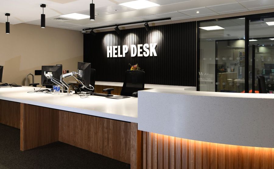 The Library Help Desk has different levels and a hearing loop.