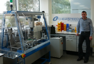 Professor Ian Fairlamb with the ChemSpeed equipment