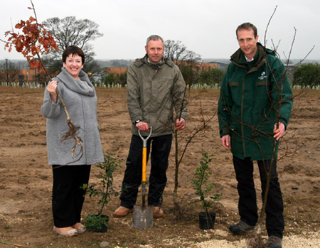 Elizabeth Heaps, Pro-Vice-Chancellor for Estates and Strategic Projects with Gordan Eastham, Ground Maintenance Manager and Alistair Crosby, Regional Manager North for the Woodland Trust