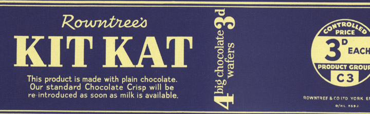 Blue wrapper used for the plain chocolate version produced during the Second World War. Image from the Borthwick Institute