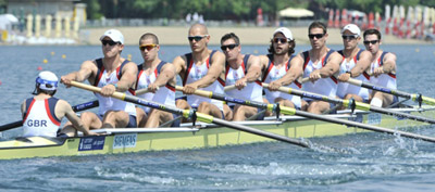 Tom Ransley rowing with the men's eight team