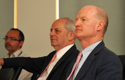 University of York Vice-Chancellor Professor Brian Cantor and David Willetts watching the Cybula demonstration