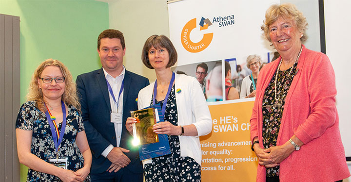 Dr Leonie Jones, Dr Derek Wann and Dr Helen Coombs (Department of Chemistry) were presented with an Athena SWAN Gold award by Professor Dame Julia Higgins 